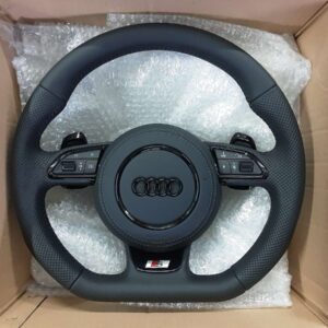 audi rs black edition rs s line flat bottom steering wheel with shift paddles, black leather